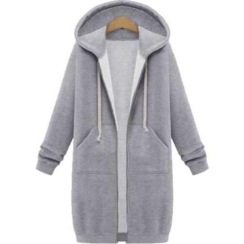Autumn Winter Casual Women Long Hoodies Sweatshirt Coat Zipper Loose Sweatshirt Women Oversized Jacket Women Hoodies Outwear