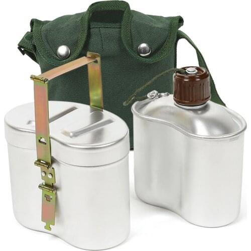 Portable Aluminum Canteen Set with Cup and Cover Outdoor Camping Cookware Mess Kit for Hiking Backpacking Picnic