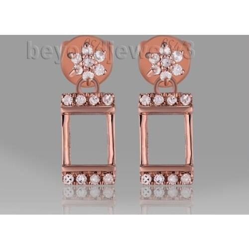 New Solid 18Kt Rose Gold Princess Cut 4.5mm Diamonds Engagement Earrings WE040