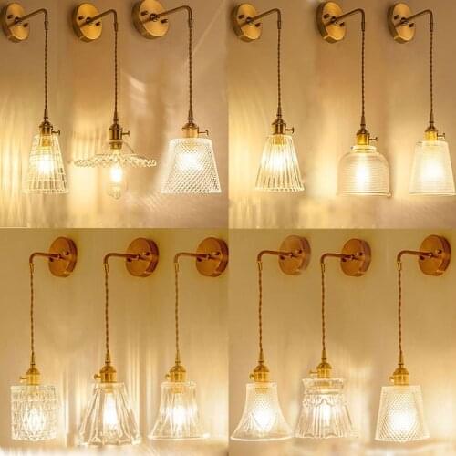 Nordic Simple bedroom bedside brass wall light crystal glass wall lights Living/aisle LED E27 bulb light fixture Porch Light