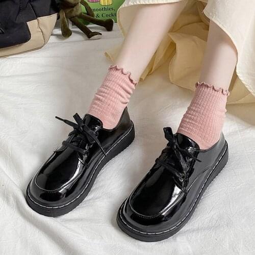 Women Oxford Shoes Sewing Leather Sneakers Lace Up Casual Shoes Round Toe Lolita Shoes Girls Platform Shoes Spring Autumn 9310N