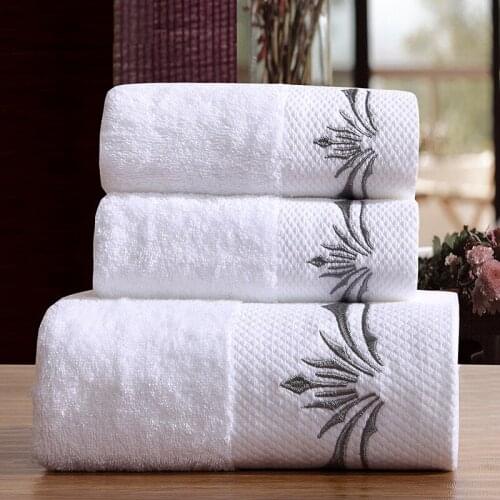 High Quality 16S 5 Star Hotel Towel Set 100% Combed Cotten 3PCS Set Bath + Face + Hand Towels Thickened Hotel White Bath Towels
