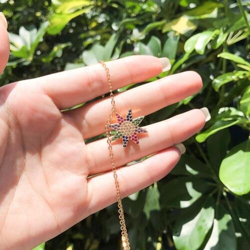 2019 Gold Color Copper Multicolor Three Sun AAA Cubic Zirconia Simple Pendant Necklaces Womens Fashion Jewelry Cobre CZ Colar