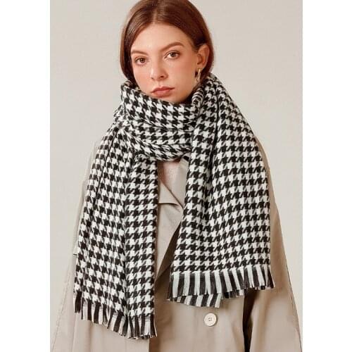Winter Fashion Plaid Scarf Women Luxury Cashmere Shawls With Tassel Warm Thick Office Hijabs Autumn Foulard Scarves PJ152
