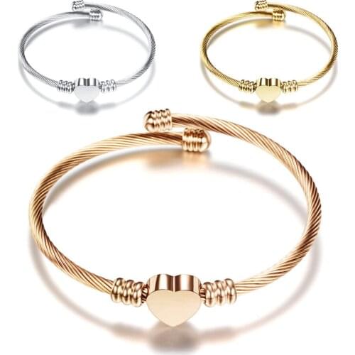 10pcs/Lot Stainless Steel 3 Colors Heart Bangle Cable Mesh Bracelet Women Men Fashion Jewelry Wholesale