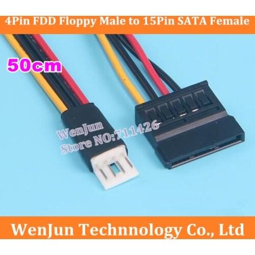 100PCS/LOT Free Shipping 4Pin FDD Floppy Male to 15Pin SATA Female Adapter Converter Hard Drive Power Cable Cord