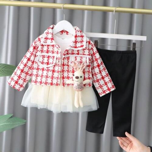 Girls Clothes Sets Spring Autumn Children Cotton Vest Coat Dinem Pants 3pcs Tracksuits For Baby 6Y Toddler Fashion Outfits 2021