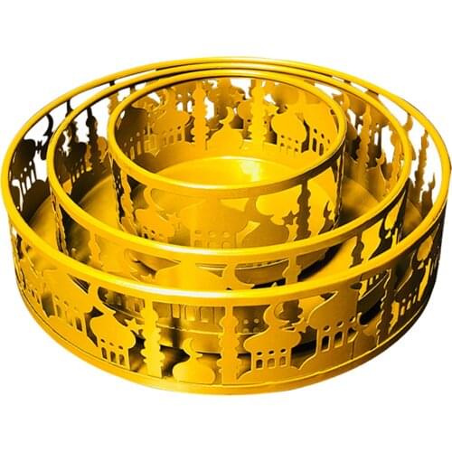 3 PCS Ramadan Kareem Iron Tray Eid Al Fitr Dessert Tray for Party Snack