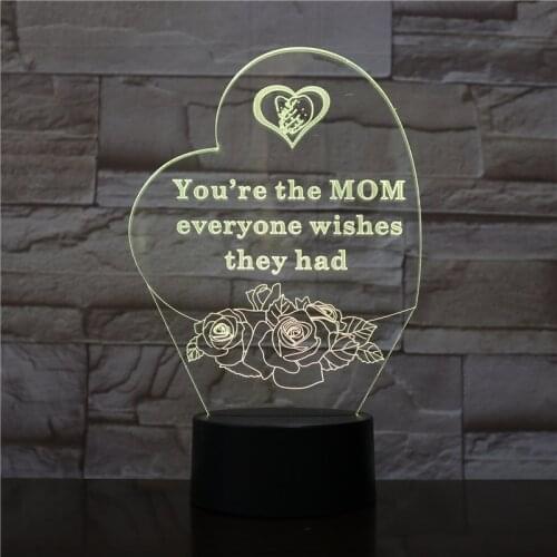 Mothers Day 3D Lamp Acrylic LED Night Light Home Decoration Nightlight with Touch Switch Best Gift for Mom