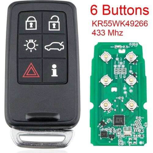 433MHz 6 Buttons Smart Car Remote Key Fob with ID46/7953 Chip and Insert Key Blade KR55WK49266 Fit for Volvo Smart Key Prox