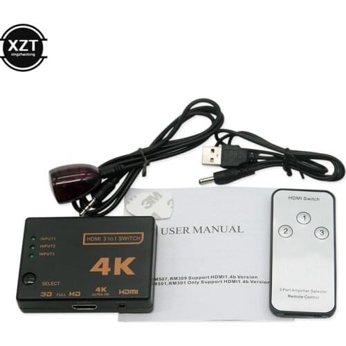 4K*2K 3x1HDMI-Compatible Adapter Splitter 3Port HDTV Audio Video Switcher with Remote Control for XBOX360 DVD PS3 Projector