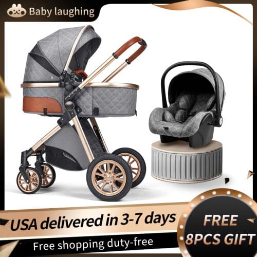 Fashion Baby Stroller 3 in 1 Portable Travel Baby Carriage Folding Prams High Landscape Car for Newborn Baby Free Shipping