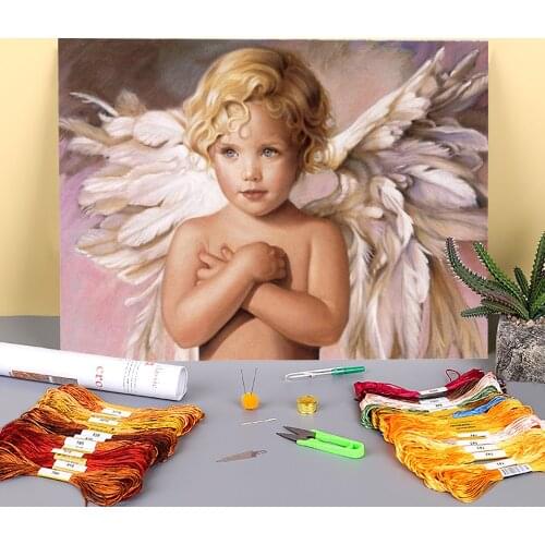 Angel Kids Printed Canvas 11CT Cross-Stitch DIY Embroidery Patterns DMC Threads Hobby work Handicraft Craft Jewelry Gift