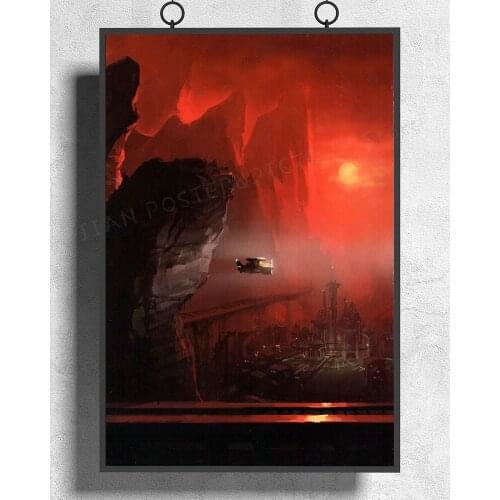 H283 sci fi spaceship over city red sky longest side 11 Unframed Jk350 Wall Sticker Silk Poster Art Home Decoration Christmas gi