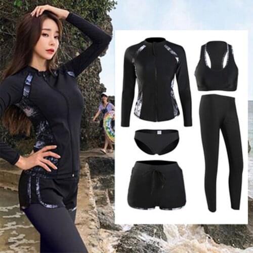 Womens Yoga Set Sports Suit 5pc/Sets Long Sleeve Elasticity Fitness Suits Running Jogger Swimming Surfing Dive Suit Tracksuit