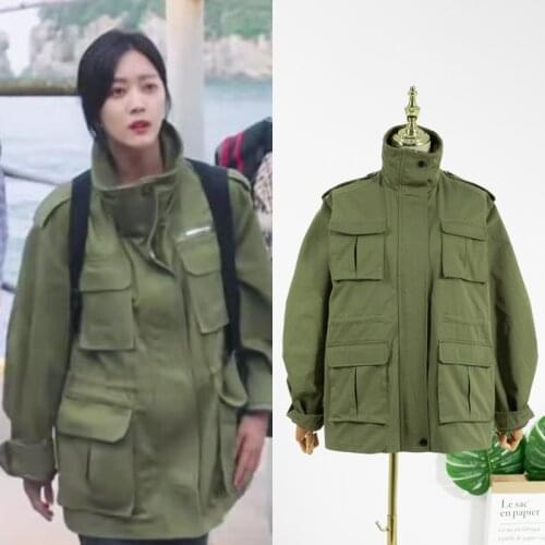 Kpop Korean Celebrity Autumn Casual Warm Women Zipper Big Pocket Jacket Ladies Streetwear Hip Hop Long Sleeve Cardigan Outerwear