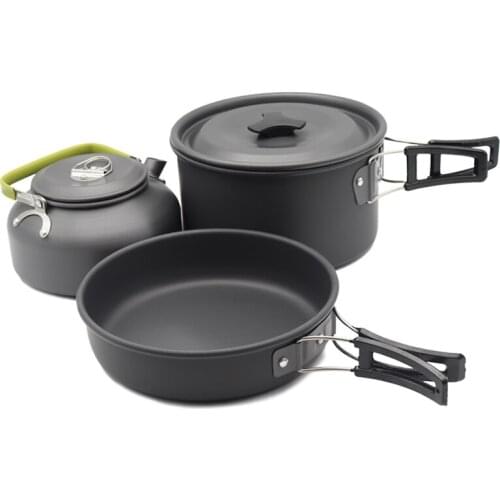 1-3 Person Camping Cookware Set Aluminum Nonstick Portable Outdoor Tableware Kettle Pot for Hiking BBQ Picnic