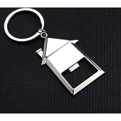 New Design Fashion Pocket Small Metal Alloy Keychain Beer Bottle Opener Tool Cartoon House Keyring Keychain Gift for Adults