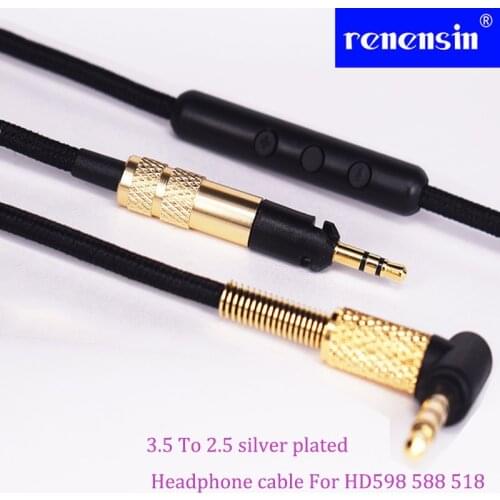 Renensin HD598 Upgrade headphone Cable with MIC Volume for Sennheiser HD558 HD518 HD 598 Headphone Cables Wires Hifi OCCC line