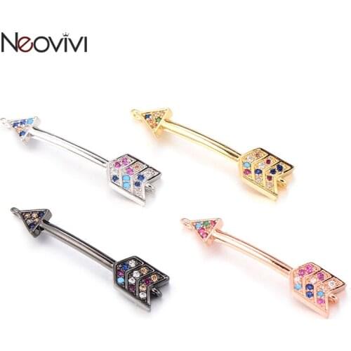 Neovivi CZ Arrow Charm for Jewelry Making Micro Pave Colorful Zircon Charms fit Women Handmade Bracelet Necklace DIY Spacer Bead