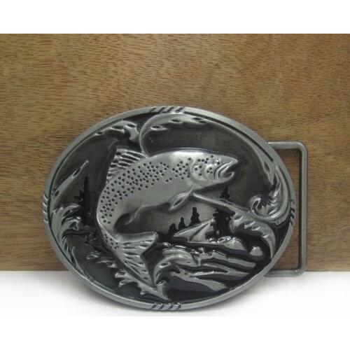 BuckleClub wholesale zinc alloy fish belt buckle fishing cowboy jeans belt buckle FP-03265 pewter finish 4cm width loop