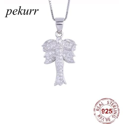 Pekurr 925 Sterling Silver Zircon Wing Angel Fairy Necklace For Women Phoenix Angel Pendants Party Fashion Jewelry Gifts