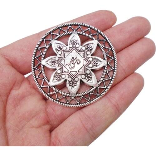 5 x Large Lotus Flower OM AUM Yoga Meditation Charms Round Pendants for Necklace Jewelry Making 47x47mm