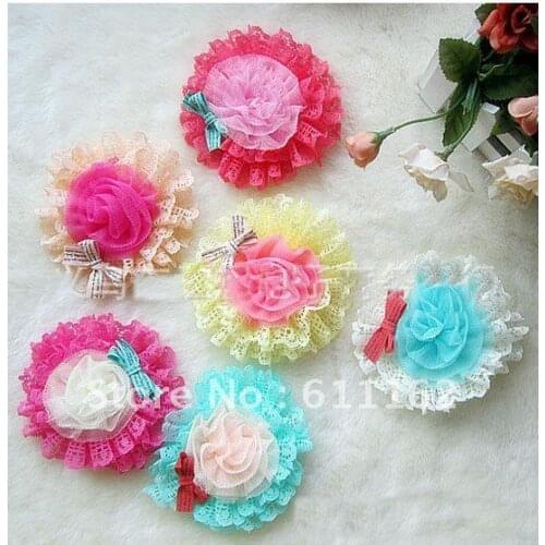 Top South Korean popular girls accessories wholesale childrens elegant chiffon flowers hollow out hair hairpin side clamp