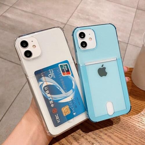 Transparent Airbag Shockproof Phone Case For iPhone 11 12 Pro Max Mini X XR XS Max 7 8 Plus SE 2020 ID Card Slot Soft TPU Cover