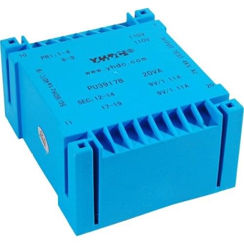 PU3917B Manufacturer Double input and UI type output 20VA 2*110V 2*12V PCB encapsulated transformer