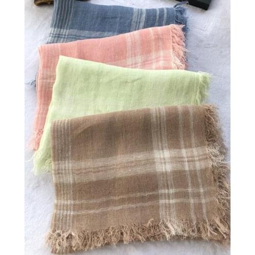 High Quality 100% Linen Scarf Fashion Brand Plaid Scarf Spring Autumn Warm Soft Shawls Cotton Tassel Scarves