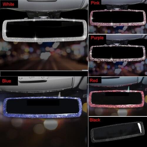 Rhinestone Car Interior Rearview Mirror Decoration Charm Crystal Diamond Ornament Rear View Mirror Cover Women Auto Accessories