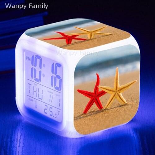 Starfish LED Alarm Clock 7 Color Changing Glowing Digital Clock Kids Gift Multifunction Desktop Electronic Watches Clock
