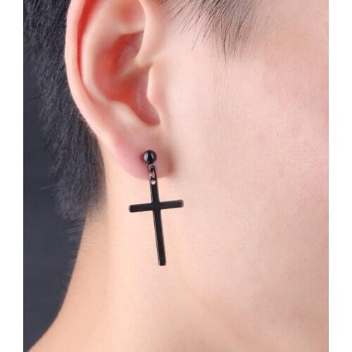 Women Mens Hip Hop Cross Crucifix Religious Dangle Drop Earrings