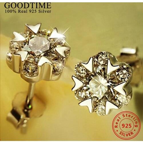 100% Real Genuine 925 Sterling Earrings Jewelry Solid 925 Silver Snowflake Stud Earrings Brincos fashion women jewelry E0049