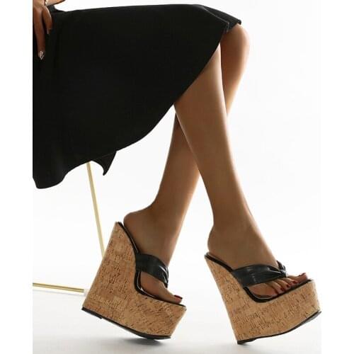 Sexy Flip Flops Super High Heels Mules Shoes Women Sandals Black Size 35-42 2021 New Wedges Platform Ladies Slippers Summer