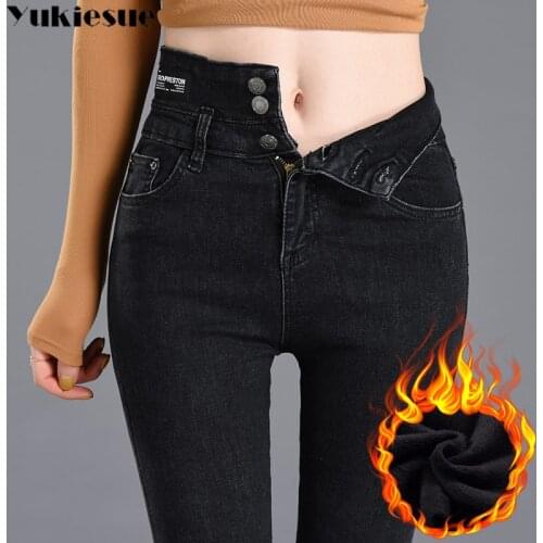 Winter Thick Jeans Velvet Warm Women Denim Pants Elastic High Waist Slim Plus Size Trousers Pantalon Femme Skinny Jeans Woman