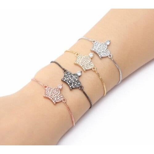 Gold silver Chain bracelet micro pdave cz rope Cubic Zirconia adjusted Macrame crown bracelet charm bracelet hg343 Bangles