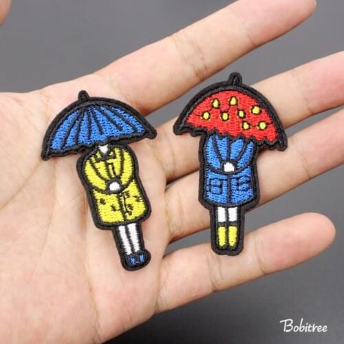Cartoon Rain Umbrella Man Women Clothes Patch Embroidery iron on for Clothes Stickers Garment Appliques