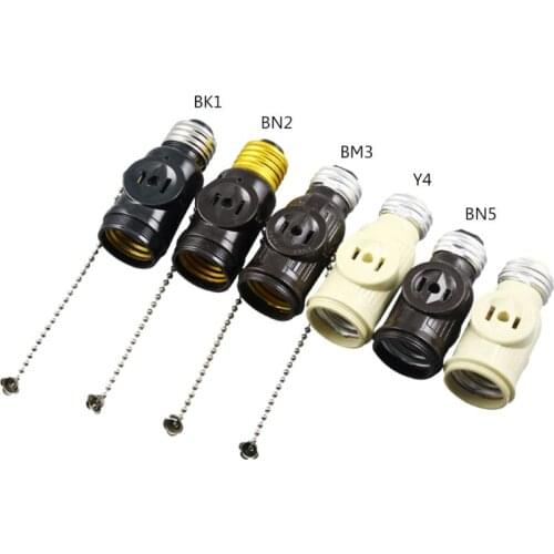 OOTDTY E26 Bulb Socket to 2 Outlet Adapter Light Holder Splitter Pull Chain Switch New