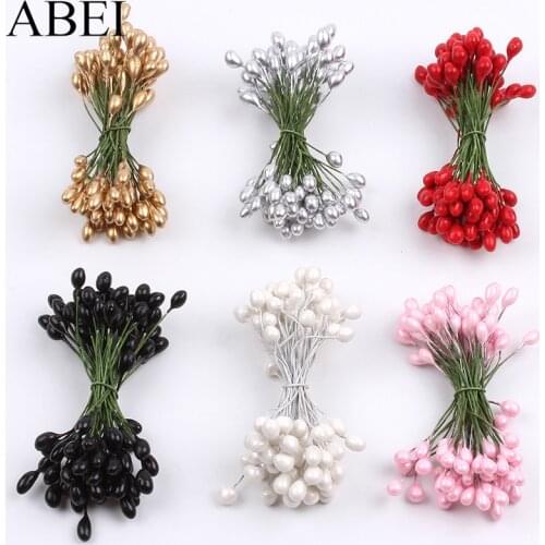 100pcs/lot 4mm Pearl Flower Stamen Pistil Floral Wedding Cake Box Decoration DIY Artificial flower Scrapbooking Cards Accessory