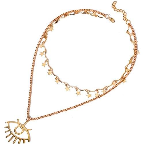 12 Pieces/Lot Multilayer Star Necklace For Women Gold Color Metal Box Chain Eye Pendant Necklaces Charm Choker Sweater Jewelry