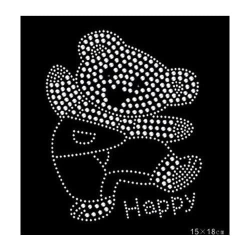 2pcs/lot happy Bear hot fix rhinestone transfer motifs iron on transfers motif design stone for shirt