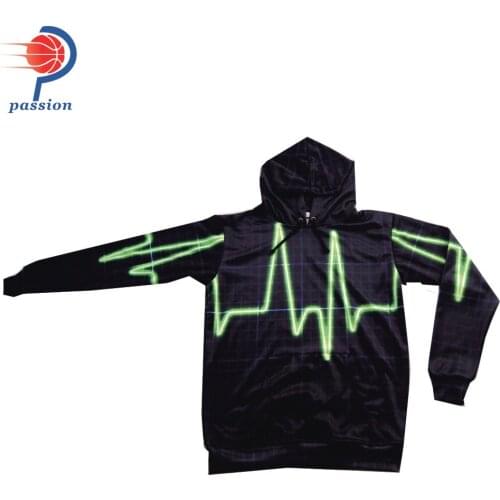 MOQ 5pcs Custom 3d Print Black Green Thundering Men Crew Neck Fleece Hoodies