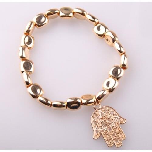 Free shipping women squar beads fatimas hand charm pendant charm alloy bead lady stretch bracelets