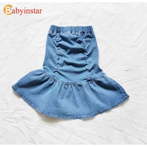 Babyinstar Girls Denim Skirt Baby Girls Clothes Elastic Pleated Mermaid Skirts Childrens Skirt Toddler Girl Fall Clothes 2020