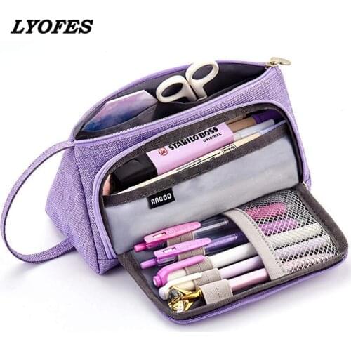 Pencil case girl large capacity canvas simple multi-functional stationery box junior high school students kawaii pencil bags