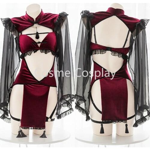 Cos Anime Cosplay Costume Vintage Combat Cheongsam Style Slim Tight Cutout Sexy Backless Dress Sexy Underwear Set