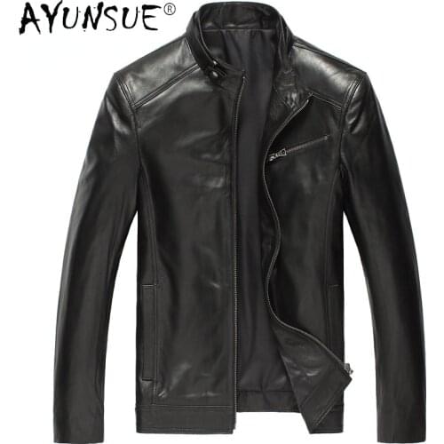 AYUNSUE Real Sheepskin Coat Leather Jacket Men Casaul Streetwear Motorcycle Jackets Autumn Clothes Men Jaqueta Masculina WPY4128