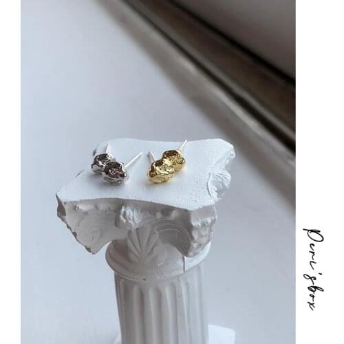 PerisBox Lava Shape Textured Mini Gold Stud Earrings Irregular Geometric Earrings Studs Minimalist Earrings for Women 2019 New